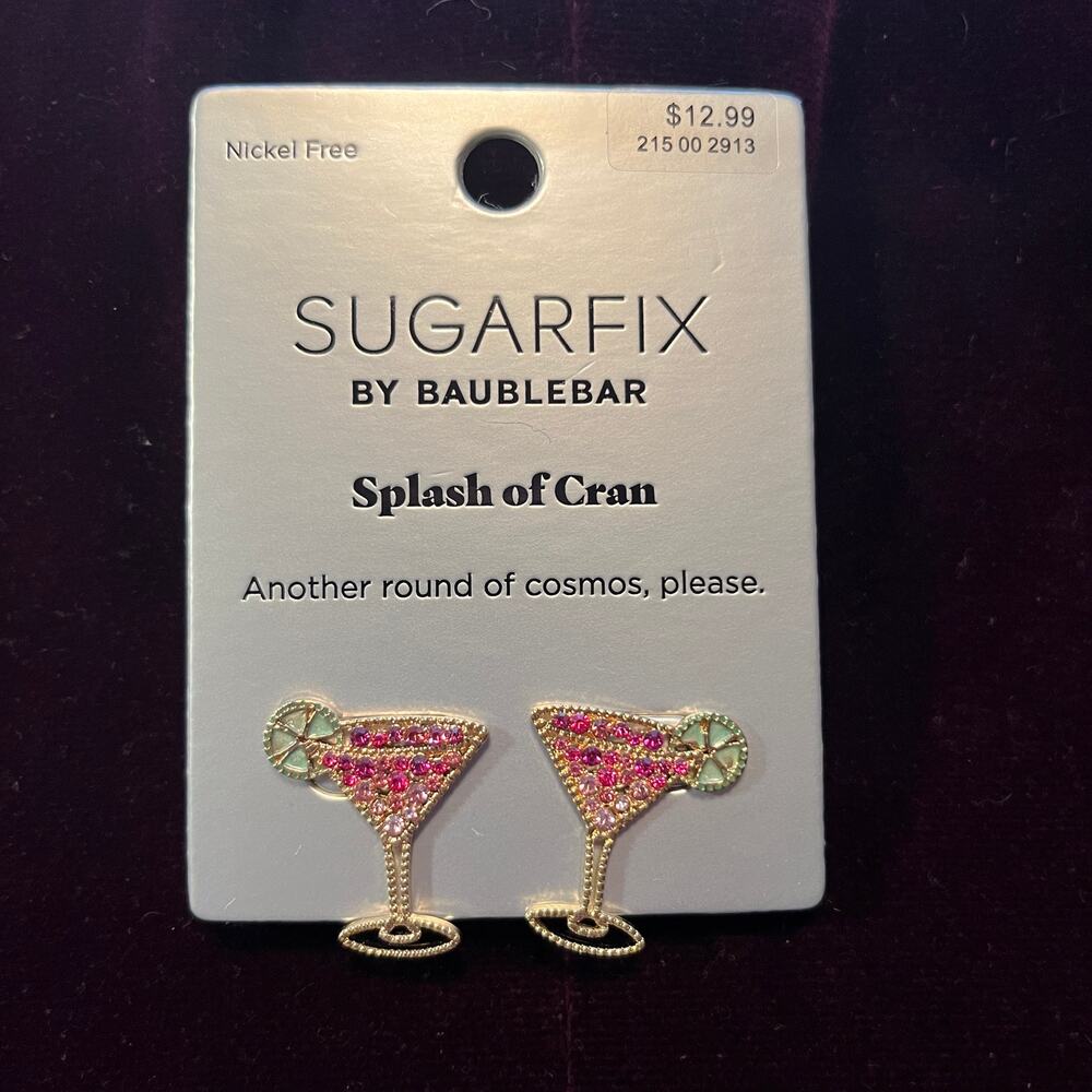Sugarfix by Baublebar Splash of Cran Stud Earrings Gold Tone Pink Cosmo Martini